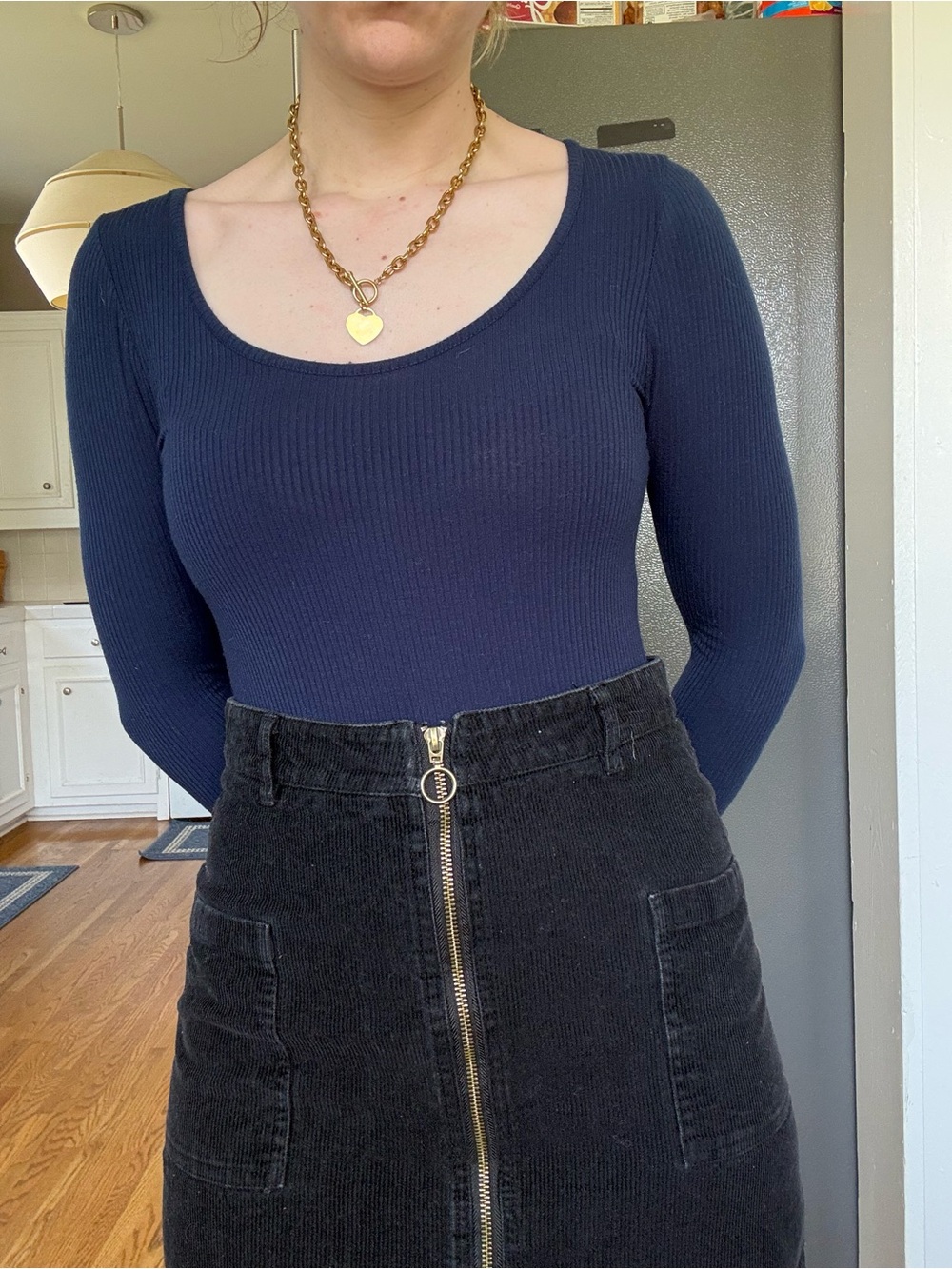 Ambiance long-sleeved ribbed blue bodysuit